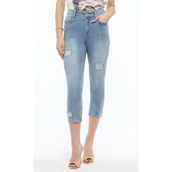 Women's Rhinestone Capri Jeans Size 12 ORLY Stretchy Denim Embellished NWT - Picture 1 of 3